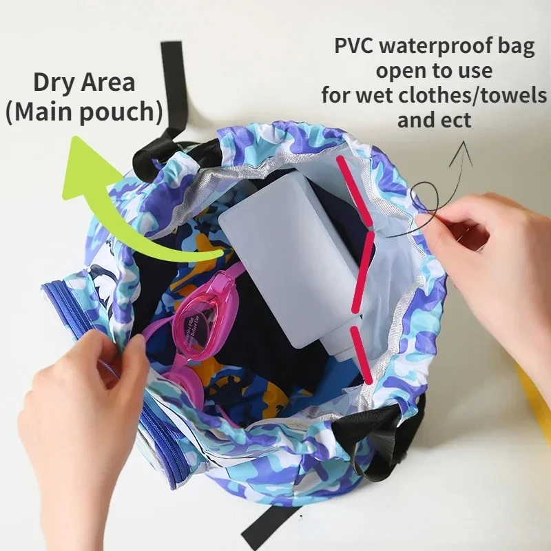 Children\'s Swimming Bag Waterproof Storage Bag Beach Bag Beam Mouth Backpack Dry  Wet Separation Washing Bag