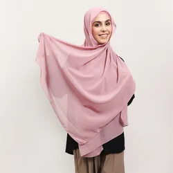 2025 New Hot Sale Premium Instant Chiffon Hijab Wrap With Bulit-in Magnets Solid Color Muslim Women Scarf Shawl with Undercap