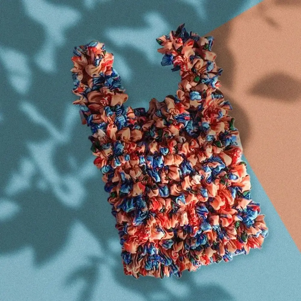 Portable Bubble Foldable Stretch Bag Expansion Chiffon Handheld Shopping Bag Flower Reusable Floral Paddy Bag Travel