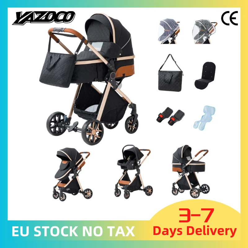 Poussette élégante 3 en 1 pour nouveau-né, poussette quatre roues, haute position avec moustiquaire, pliable, antichoc, chariot à quatre roues