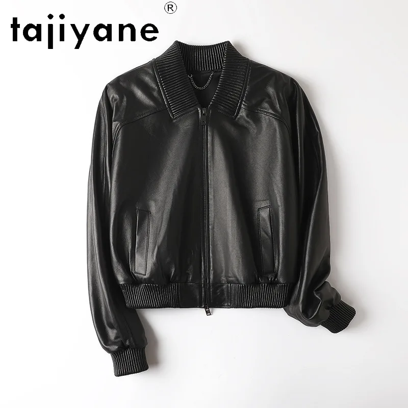 TAJIYANE Genuine Leather Jacket Women Short Outerwear Sheepskin Black Baseball Jackets Stand Collar Leather Coat Fashion Косуха