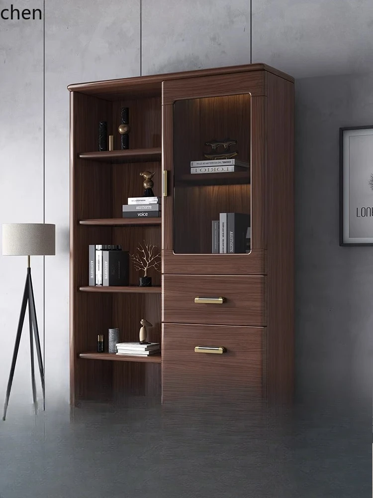 

YXY solid wood bookcase free combination simple glass door bookcase modern with assembled storage walnut bookcase