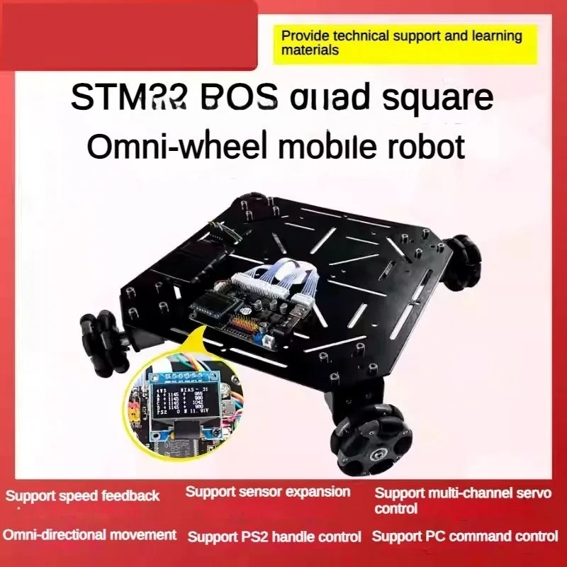 5kg Load ROS 4WD Omni Wheel Robot Car Chassis with Encoder Motor Square Mobile Robot for STM32 Ps2 Programmmable Robot DIY Kit