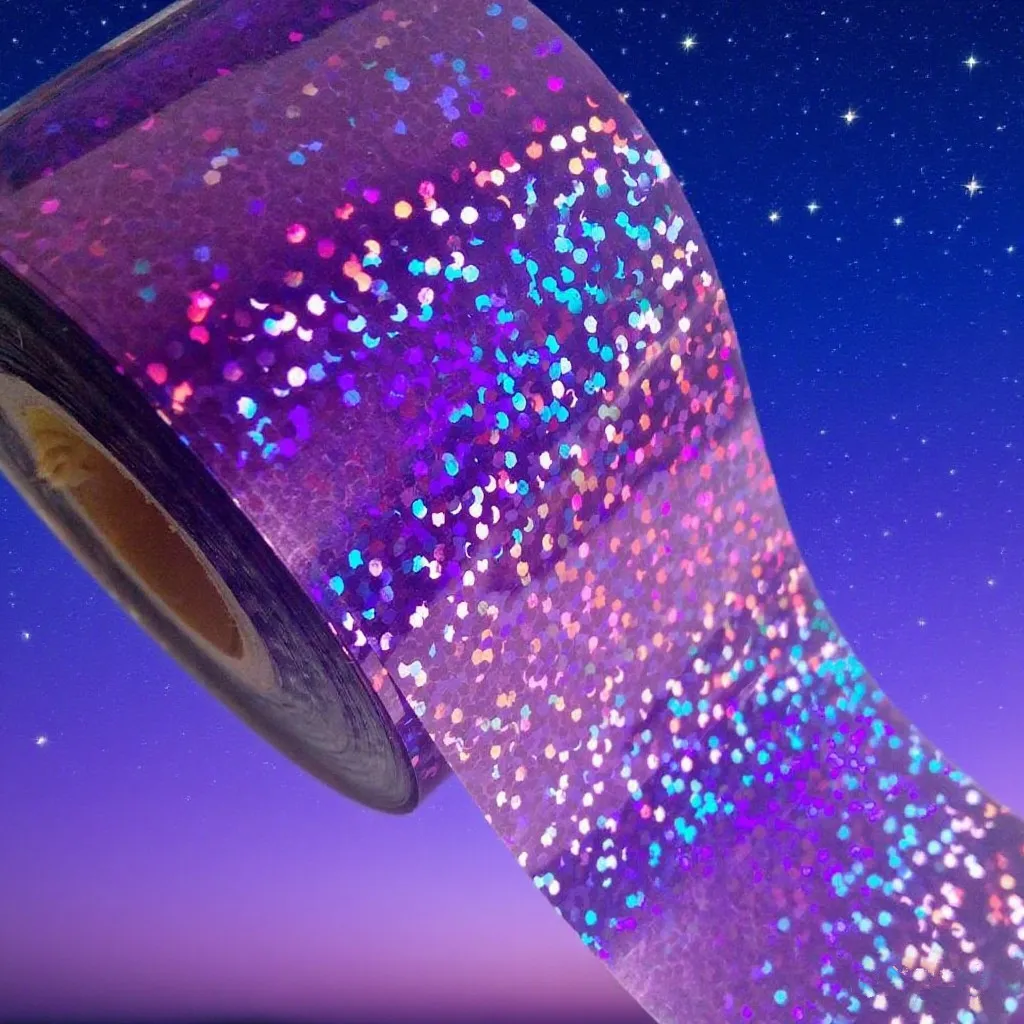 120M/롤 홀로그램 네일 전송 포일, 반짝이는 레이저 퍼플 효과 크리에이티브 DIY 매니큐어 디자인 데칼 및 아트