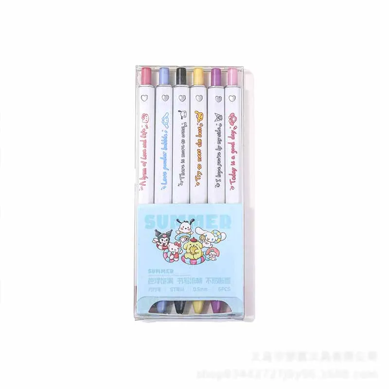 Stylos gel Sanurgente souhaits pour l'écriture, encre noire, stylo Melody Pochacco, fournitures de bureau et scolaires, cadeau pour enfants, mignon, 0.5mm, 6 pièces par boîte