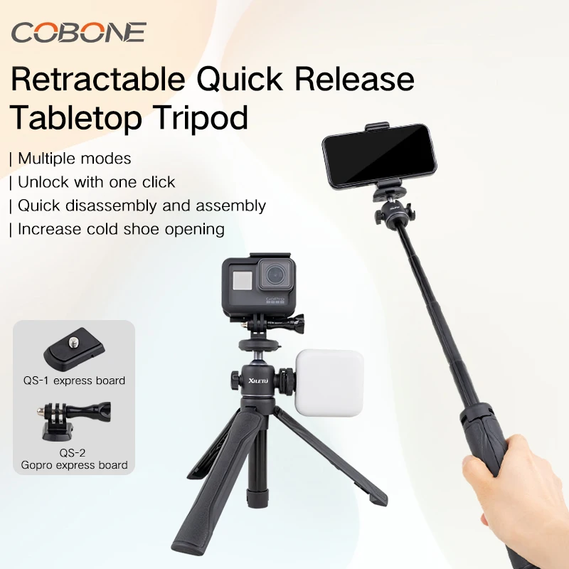 Cobone Quick Release Statief Draagbare Handheld Fotografie Live Vlog Selfie Stick Cold Shoe Uitbreiding Desktop Mobiele Telefoon Houder