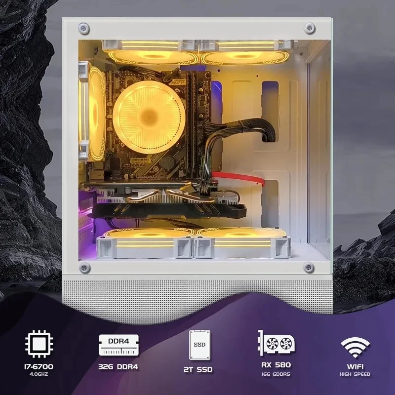 Gaming Desktop PC, Radeon RX 580 16G, Core i7-6700 up to 4.0G, 32G DDR4, 2T SSD, 600M WiFi, BT 5.0, RGB Fan x5, - view 4
