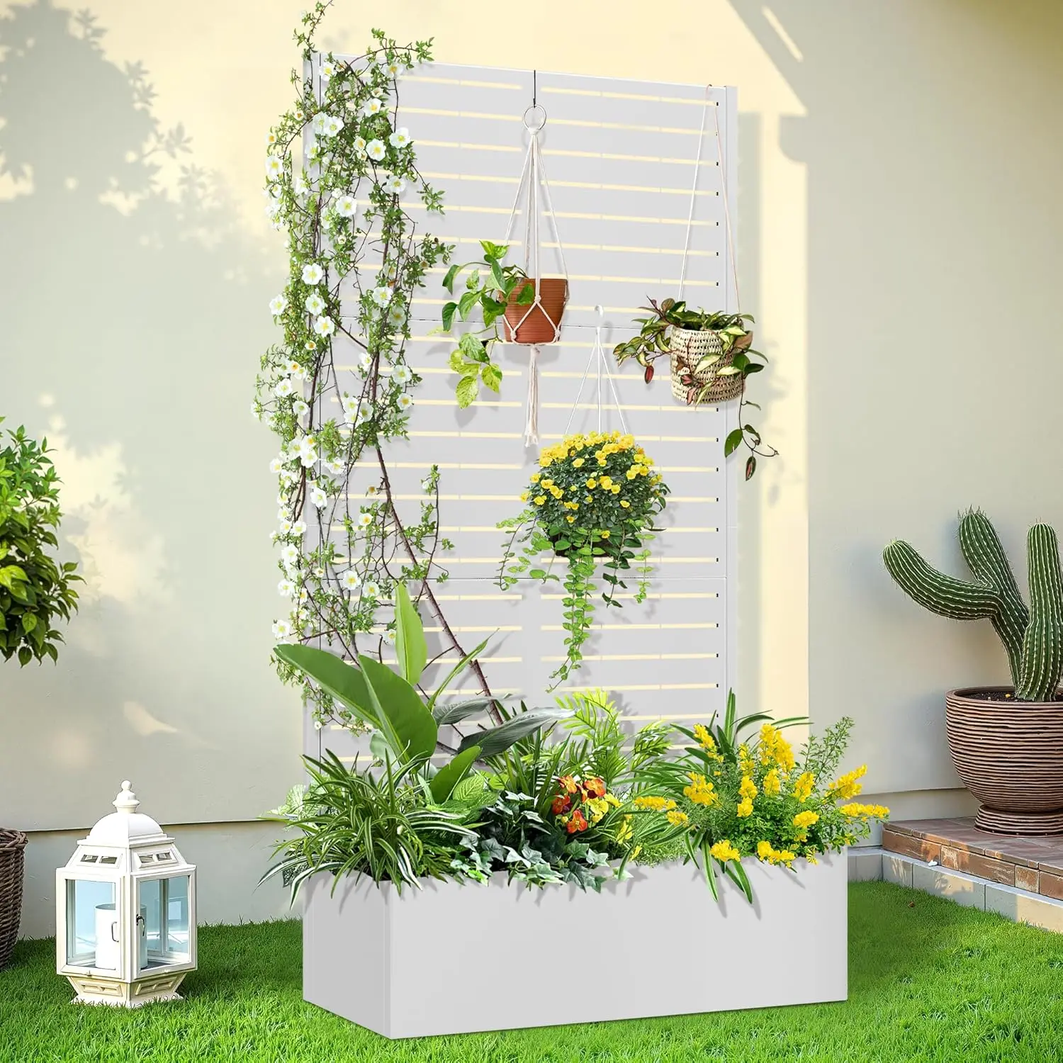 

Решетка для вьющихся растений на открытом воздухе, простая садовая кровать с дренажными отверстиями, дизайн экрана для конфиденциальности на открытом воздухе, высокие горшки для трав F