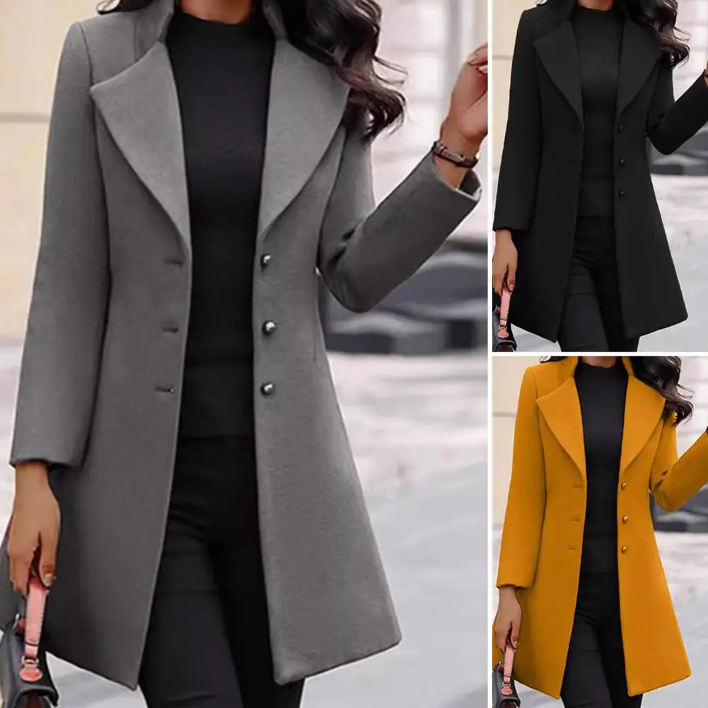 Ropa de abrigo para mujer, chaqueta elegante de lana con cuello vuelto, corte ajustado para ir al trabajo, citas en primavera, otoño e invierno, corte ajustado