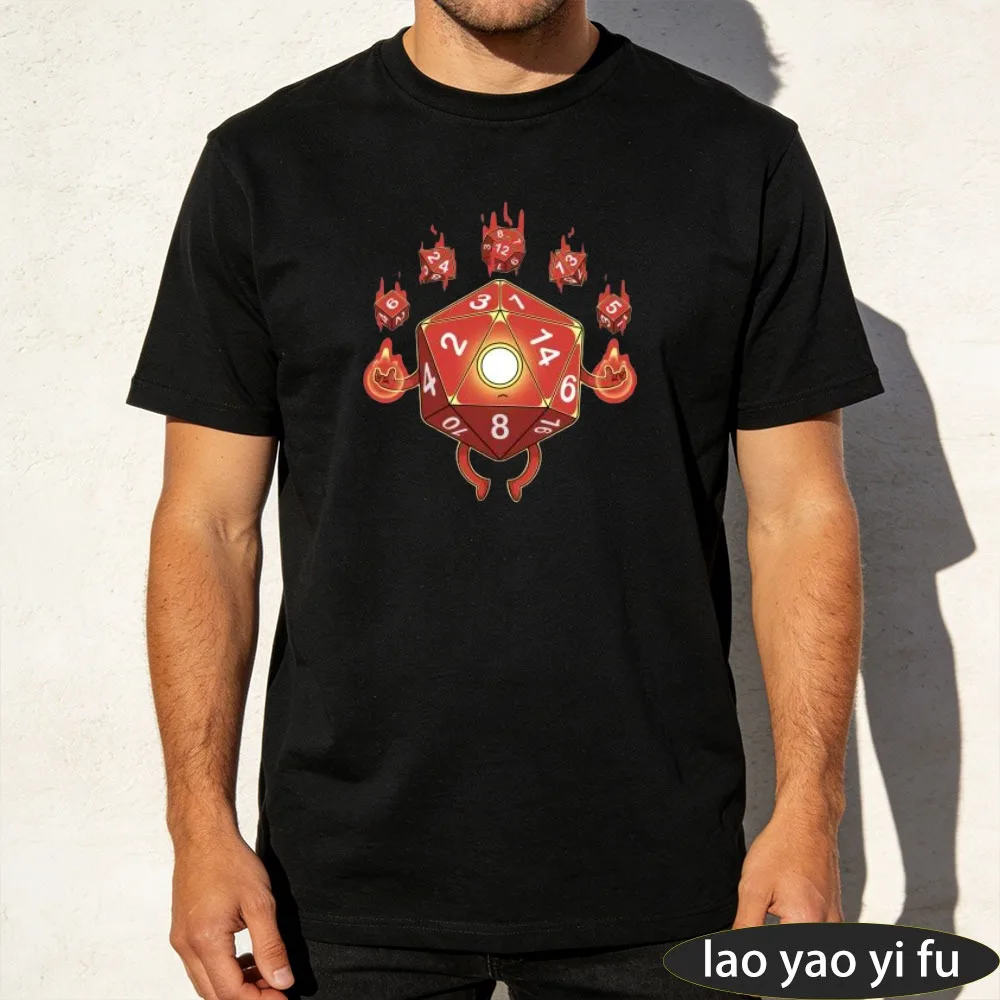 DUNGEONS DRAGONS Series shirt Flaming D20 Demon Art Print T-Shirt Men's Dark Fantasy D&D Gaming Short Sleeve
