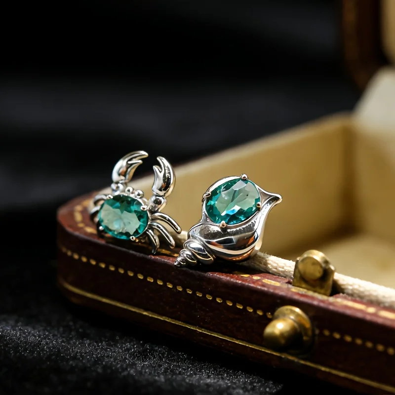Modische Blaue Muschel-Krabben Asymmetrische Ohrringe für Frauen Personalisierter Täglicher Schmuck Strand-Urlaub Accessoires Geschenke