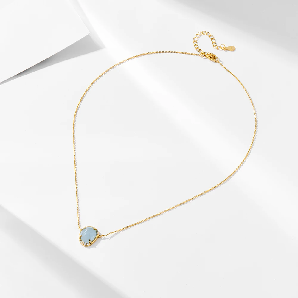 original design natural stone Aquamarine faced necklace for women fine necklace Sterling 925 silver jewelry wholesale - Image 3