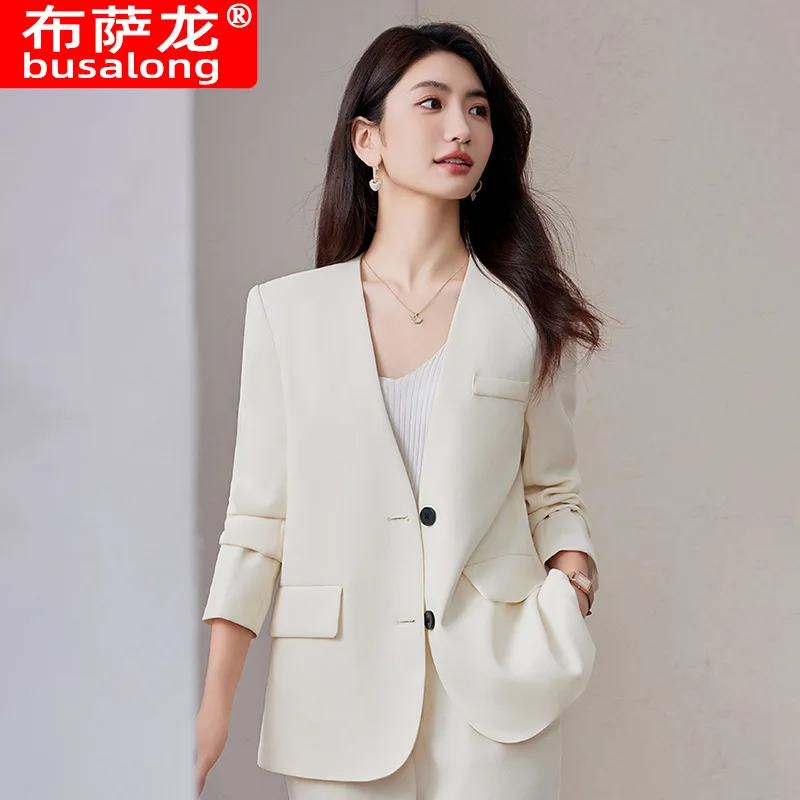 2025New Style Professional Collarless Blazer Spring High-end Elegant Casual Suit Formal Fashion Set