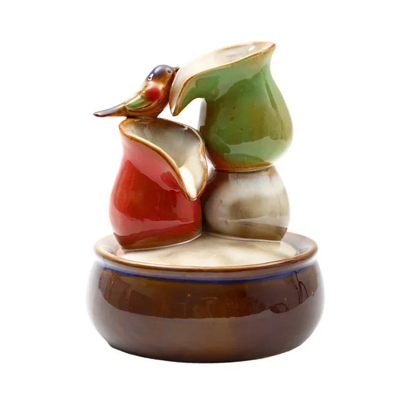 Hot sales bamboo water fountain American hand-painted ceramic desktop decoration indoor mini water fountain