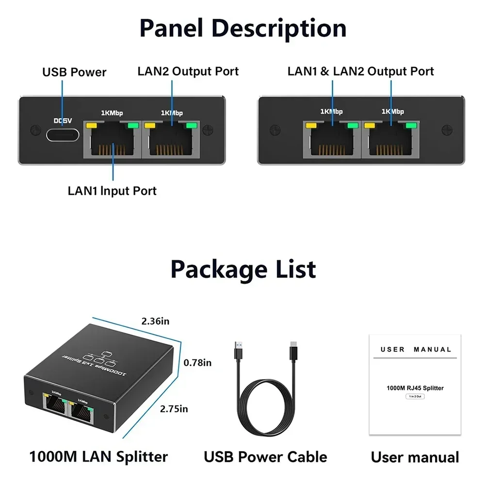 

Network Splitter Ethernet for PC laptop Network RJ45 1 in 4 out 1X3 1X2 100M 1000M Gigabite Ethernet