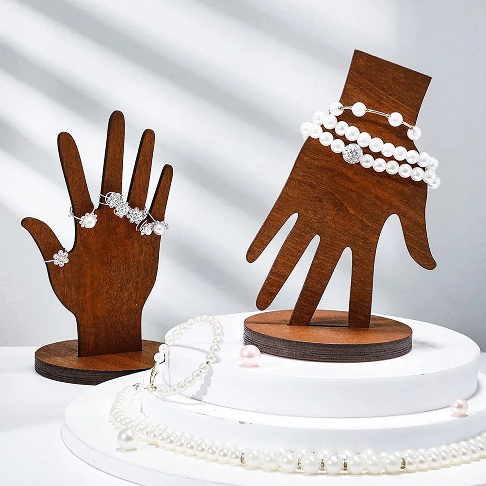 

2Pcs Ring Holder Wooden Hand Shape Jewelry Organizer Creative Ring Display Stand Bracelet Storage Rack