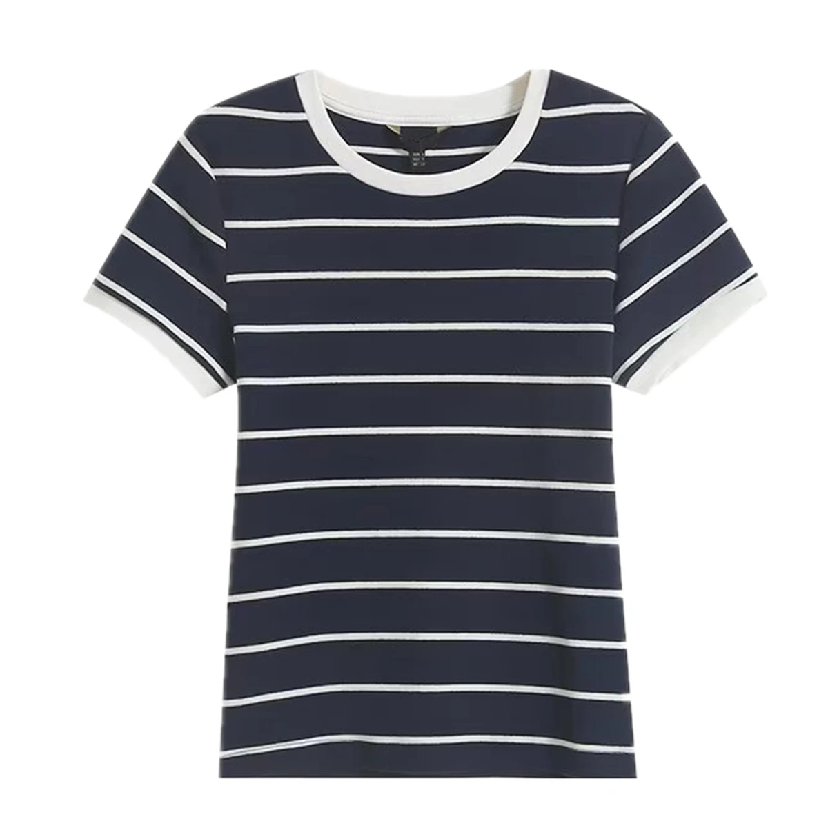 

Withered Minimalist Summer T-shirts For Women Tshirt Ladies Fashion Basic Blue And White Striped Round Neck