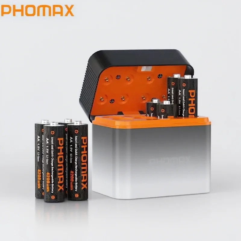 

PHOMAX Universal Quick Charger for AA 1.5V Lithium Li-ion Batteries with 8pcs 4200mWh AA Lithium Batteries Rechargeable Set