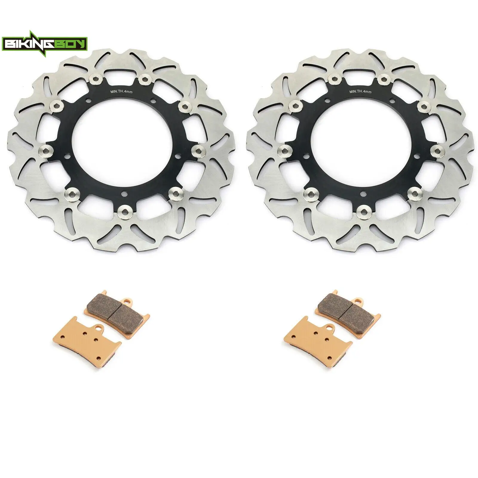 BIKINGBOY Front Brake Discs Disks Rotors + Pads For YZF R6 99 00 01 02 03 04 05 06 07 08 09 10 11 12 13 14 15 16 17 18 19 20 21