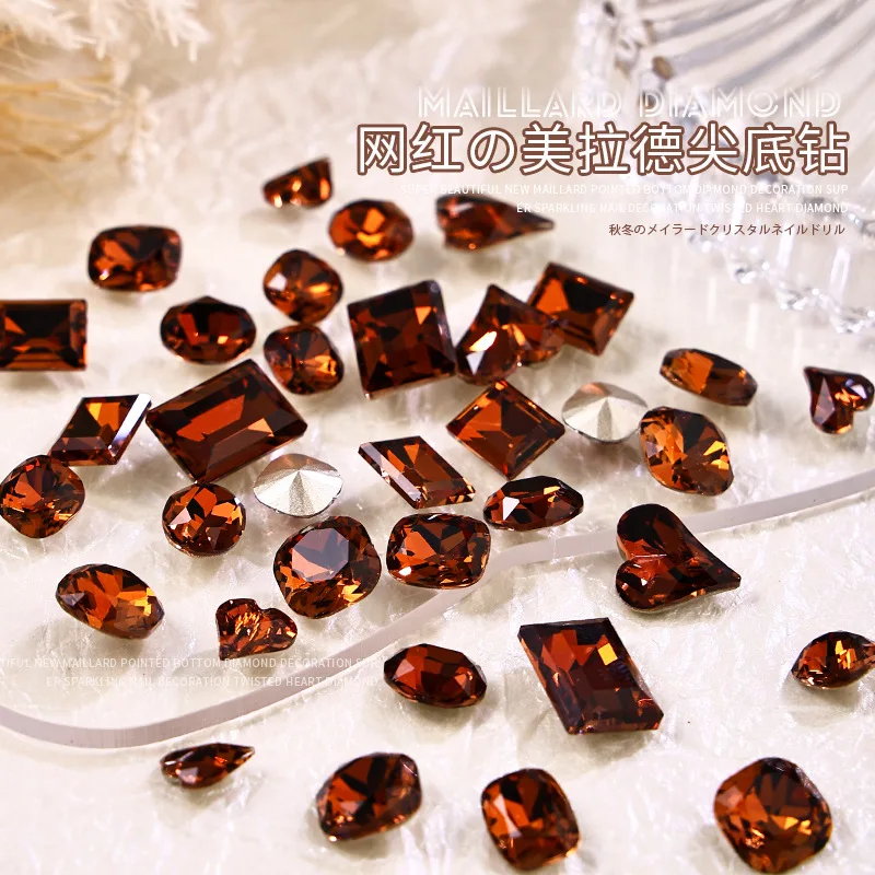 5 stks nagel steentjes bedels kristal diamanten sieraden nieuwe koffie kleur nagel stapel diamant nail art sieraden