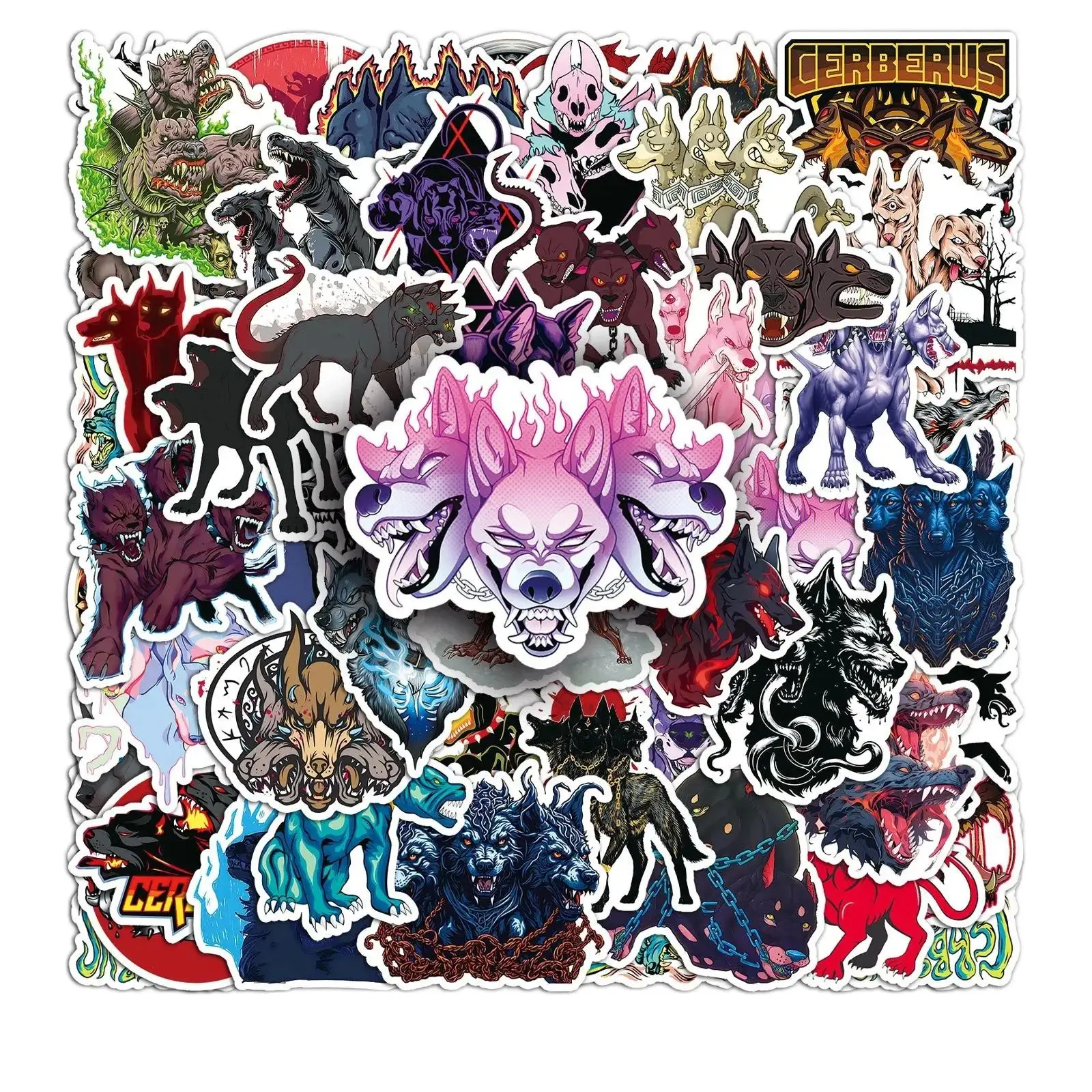 50Pcs Cool Cerberus Stickers Satan Evil Dog Diy Stickers Scrapbooking Phone Luggage Skateboard Waterproof Decals