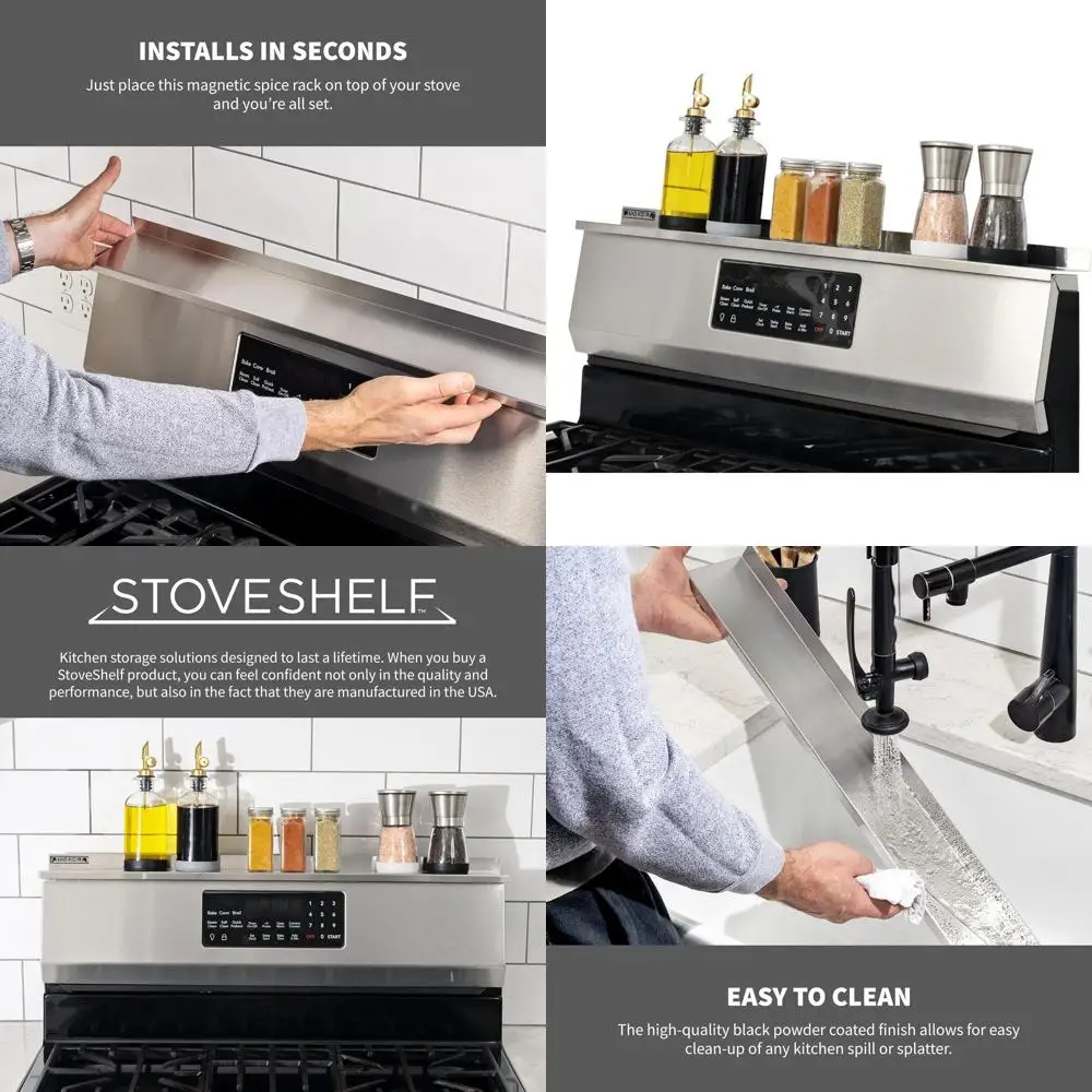 

30 Magnetic Stainless Steel Over-the-Stove Shelf Organizer for Kitchen Storage and Spice Rack