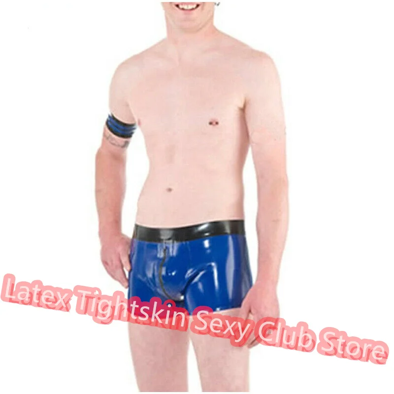 

Men Latex Panties Boxer Purple with White Sexy Fetish Shorts Handmade Underwear Club Wear for Men Cosplay Costumes