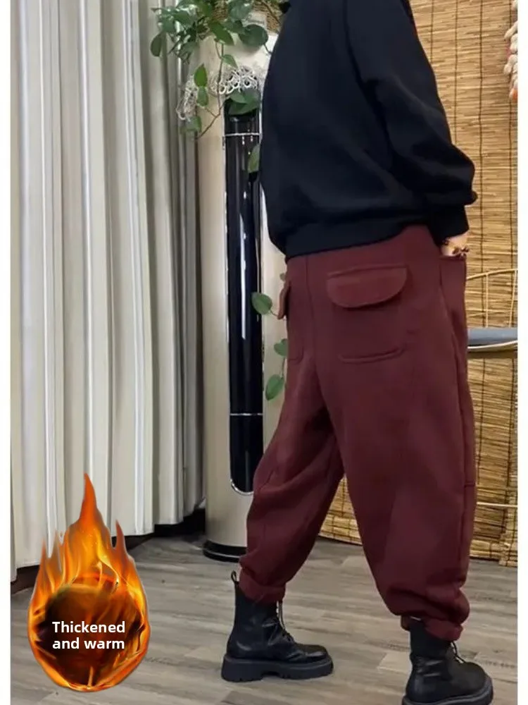 Thiened Fce Autumn Winter Casual Pants Women Large Size Pear ape Loose Slimming Lazy Faion Harlan Sweatpants