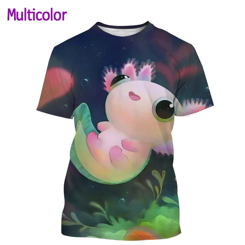 Men And Women Short Sleeves Axolotl 3D Printing T-shirt New Cartoon Animation Animal Fashion Casual Harajuku Style Street Art