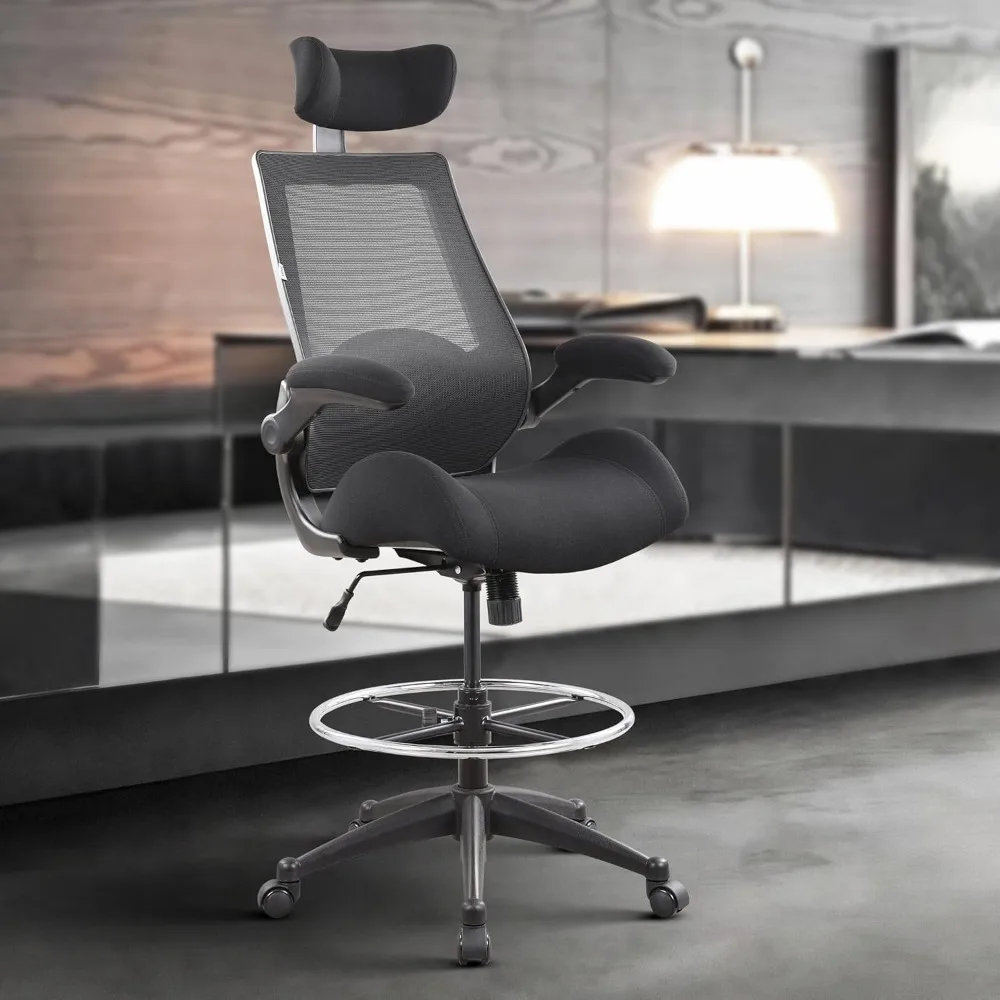 400lbs High-Back Ergonomic Officeร่างโต๊ะเก้าอี้ปรับพนักพิงศีรษะ,Flip-Upแขน,เอวสนับสนุนหมุน