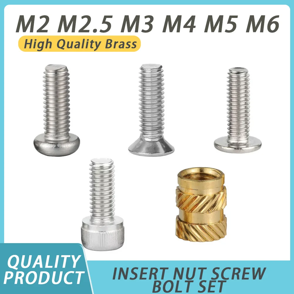 M2 M2.5 M3 M4 M5 M6 Copper Insert Nut Screw Bolt Set Knurl Embed Insertnut Hot Melt Insertion Laptop 3D Printer Nuts Inserts Kit