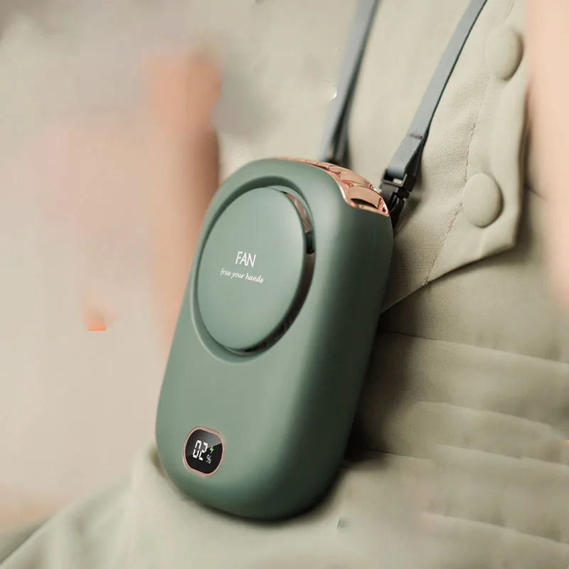 Tragbare Kühlung Hängen Neck Fan Faul Weniger Lärm Blattloser Hängen Taille USB Große Wind Power Display Hängen Neck Kleine Fan