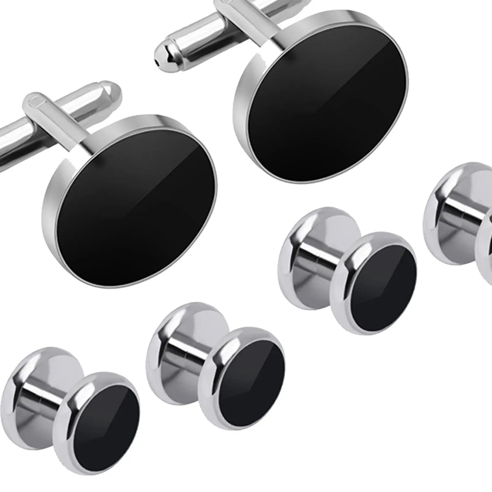 Cufflinks and Studs Set Unique Formal Jewelry Black Cuff Links Kit for Wedding Puit Shirts Party Business Groomsmen