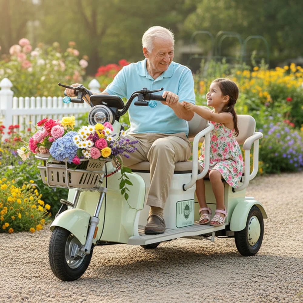 High-end motor adult daily commute electric tricycle three passengers compact lightweight electric tricycle
