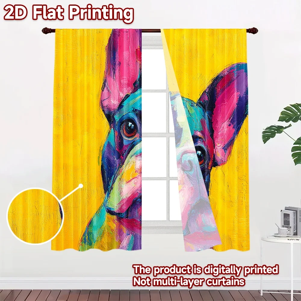 2D flat printing 2pcs Party Curtain Colorful French Bulldog Portrait Digital Printed Polyester Drapes Festive Holiday Use for