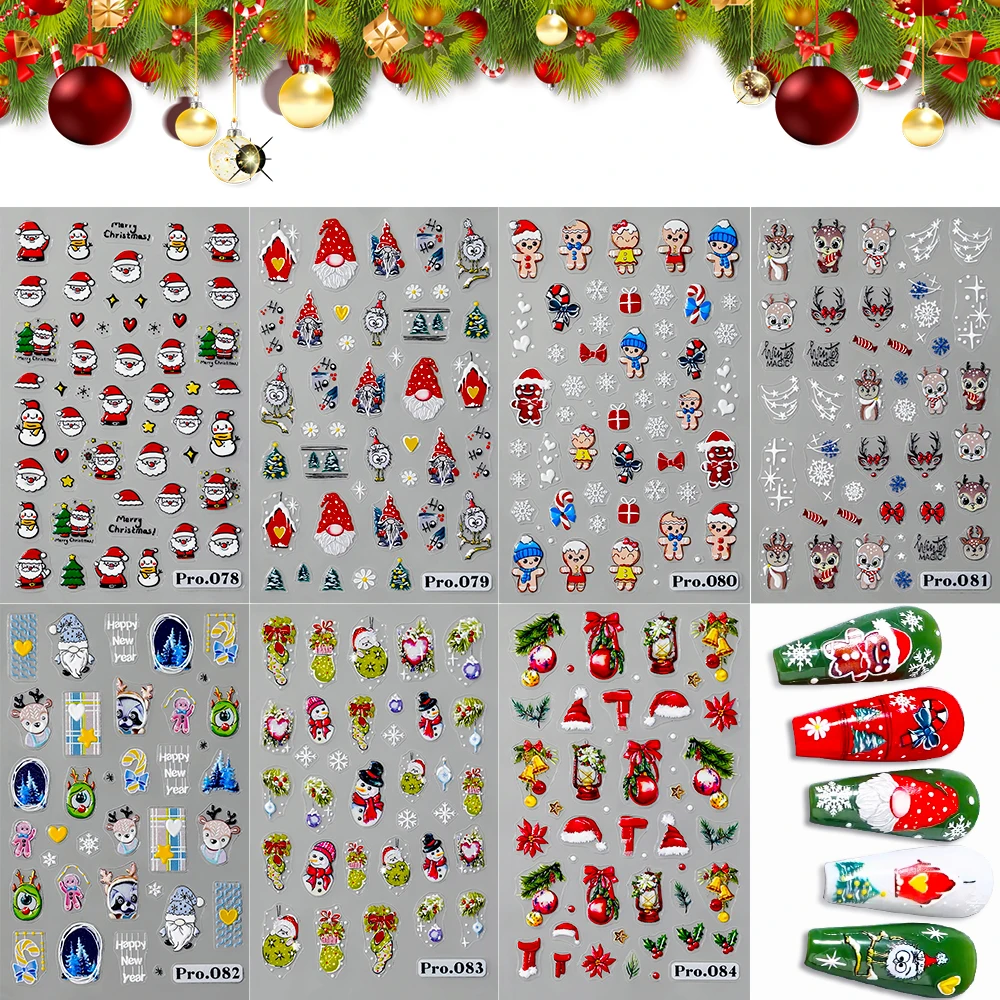 1 Sheet Red/green Christmas 3D Nail Art Sticker Santa Claus Snowflake Self-Adhesive Xmas Nail Decals New Year Manicure Accessory