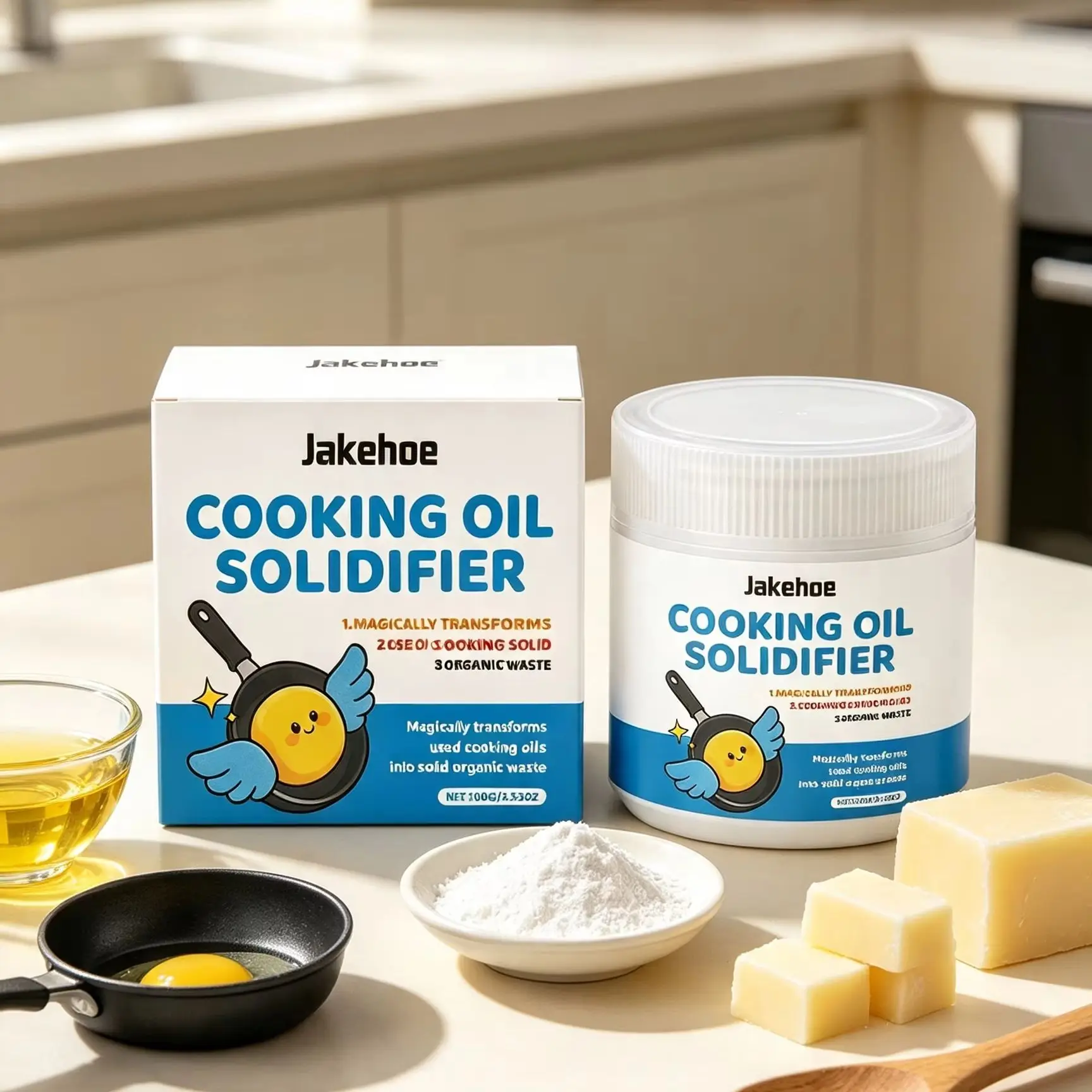 Jakehoe Cooking Oil Solidifier Powder Hot Grease Hardener Fry-Oil Disposal No Clogged Drain Eco Friendly Kitchen Cleaning Tool