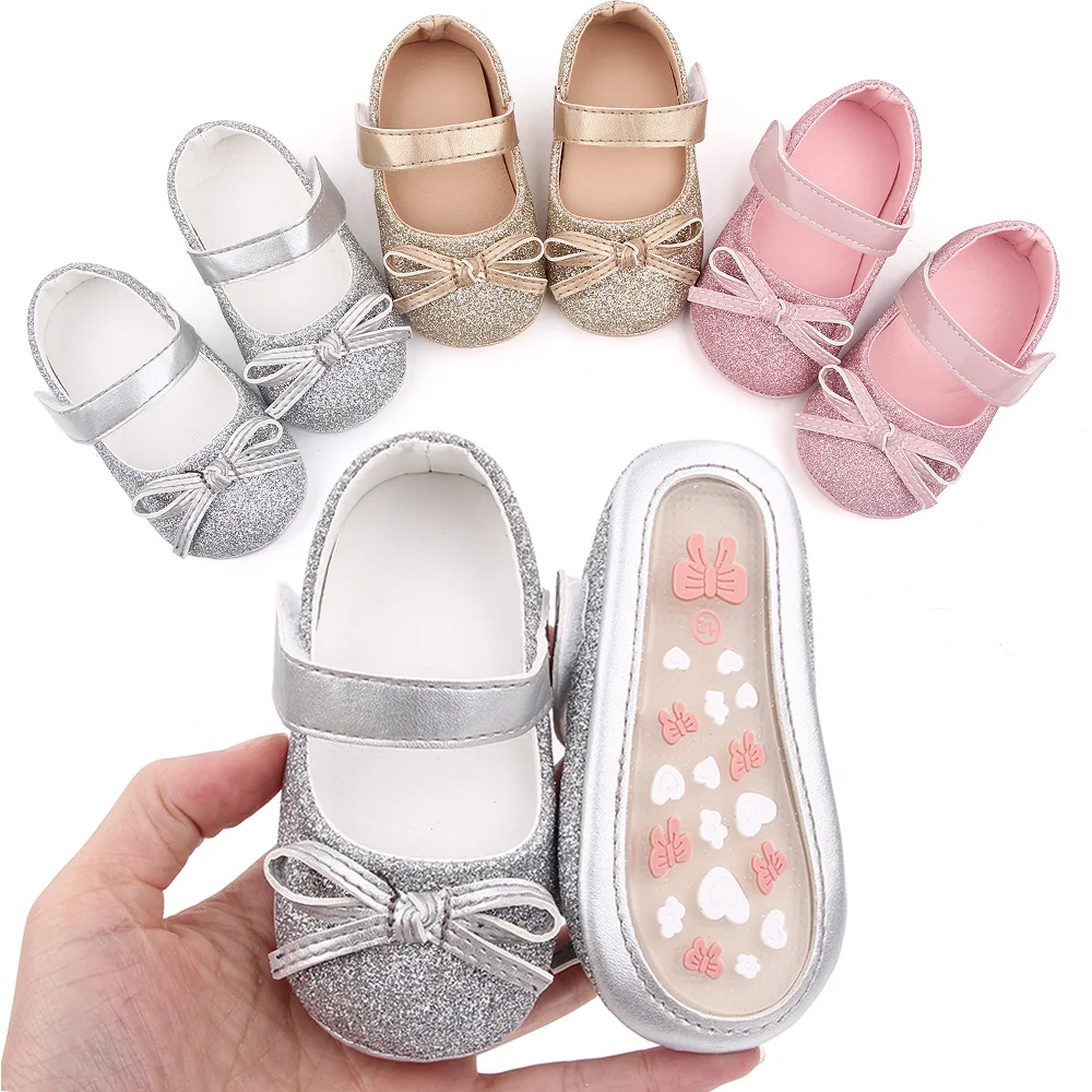 Baby Girl Shoes Glitter Bowknot Breathable Soft PU Mary Jane Shoes Anti-slip Sole Spring Summer Sandal for 0-6-12m Baby Girl