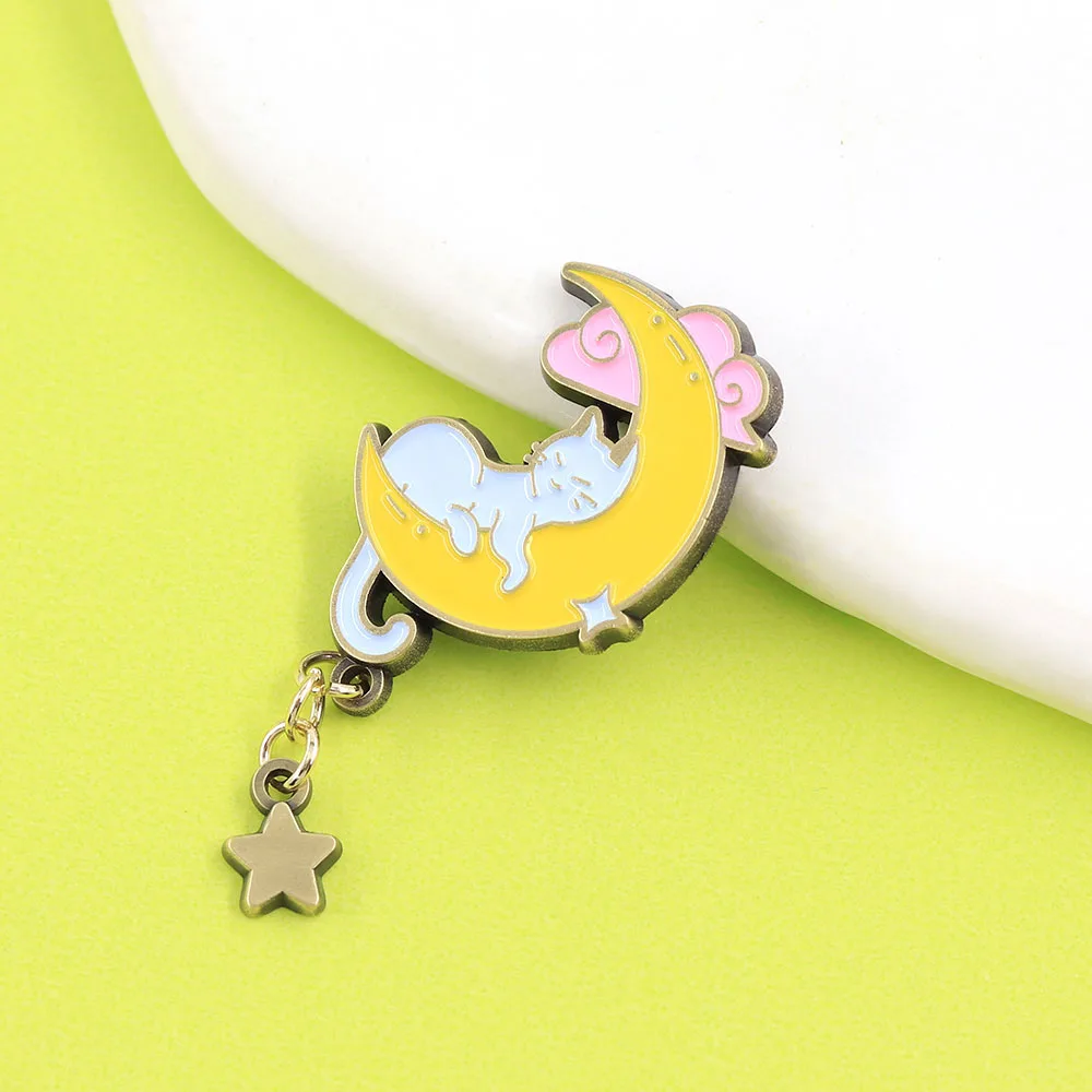 Niedliche schlafende Katze Emaille-Pin, bezaubernder Sternanhänger, Brosche, Cartoon-Kätzchen-Rucksack- und Kleidungsabzeichen, perfekte Geschenke für Katzenliebhaber. – Detail 11