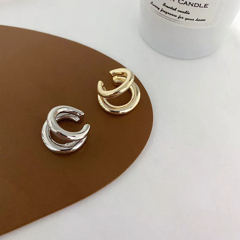 Fake Piercing Earcuff Double Circle Ear Cuff Faux Earrings For Women Man Hiphop Vintage Cuffs Earclips Accessories Korean