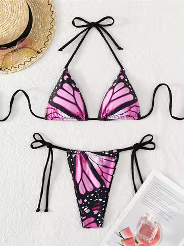 Sexy 4 Cores Impresso Halter Acolchoado Biquíni Feminino Maiô Feminino Banho de Duas Peças Conjunto de Biquíni Banhista Natação K4910