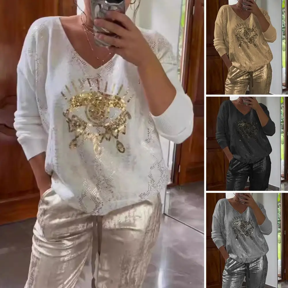 Elegante giacca da donna elegante top con scollo a v da donna con maniche lunghe per abbigliamento quotidiano t-shirt Casual traspiranti per le vacanze