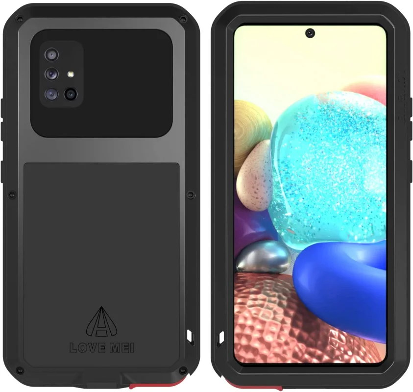 LOVE MEI Heavy Duty Tank Metal Case For Galaxy A54 A42 A53 A51 A71 A72 A32 A41 A50 A70 Scratch proof Cover with Tempered Glass