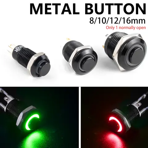 1NO 8/10/12/16MM High head Waterproof Metal Push Button Switch LED Light Self-lock/reset 3/6/12/24/220V  Oxidized blac