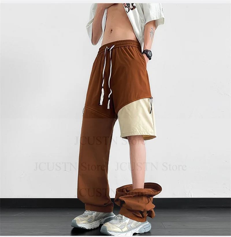 

Plus Size 6Xl7Xl8Xl Pant Detachable Work Pants Men Thin Patchwork Straight Trousers Fashion Overalls Male Hip Hop Streetwear