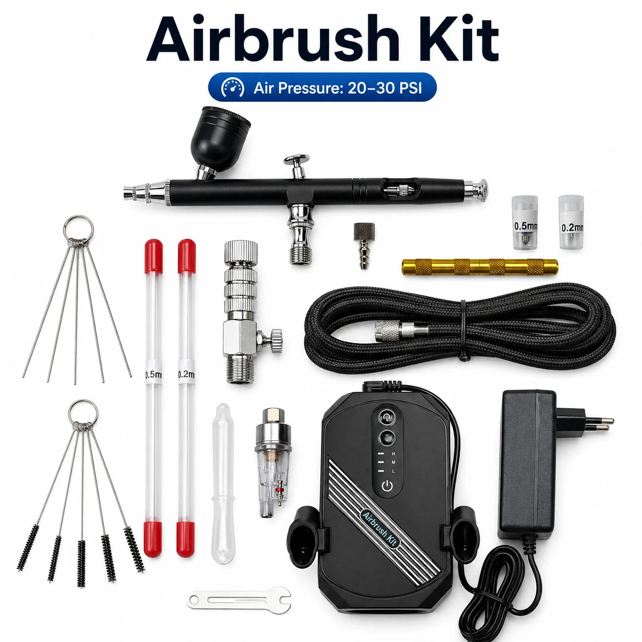 Dual-Action Airbrush Tool with Trigger Control, Easy to Operate. Suitable for Model Painting, Nail Art, Makeup and Art Painting.