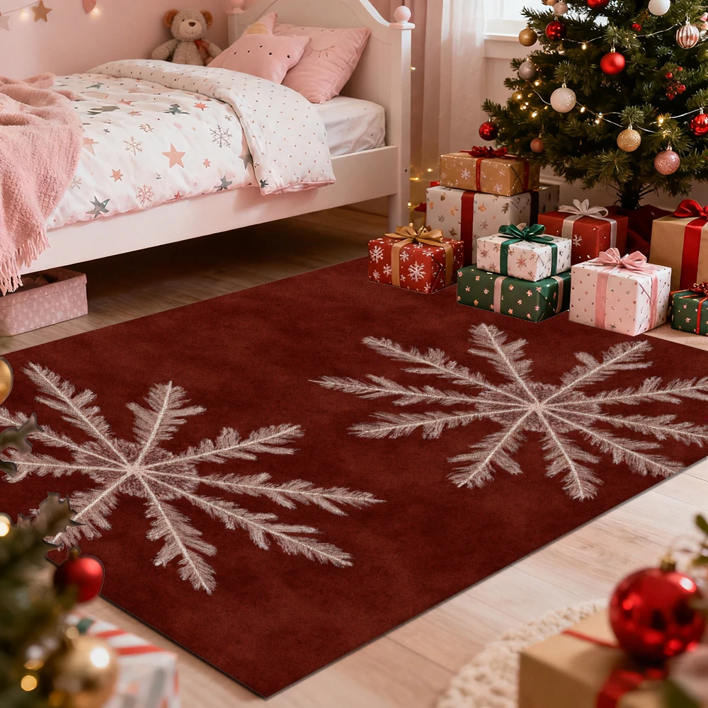 1pc Red Snowflake Christmas Area Rug, Suitable for Under Bed & Outdoor Use, Machine Washable, Large Sizes Available
