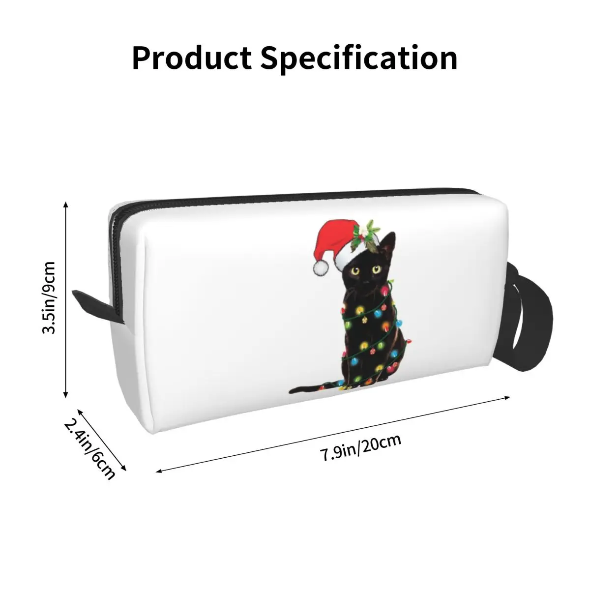 Black Santa Cat Tangled Up In Lights Christmas Santa Makeup Bag Toiletry Cosmetic Bag for Women Beauty Travel Pencil Case