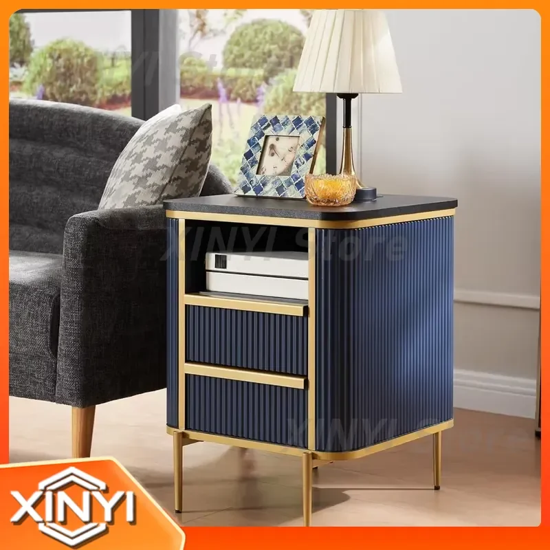 for OKD Modern Chic Fluted Nightstand with Charging Station End Table Bed Side Table 2 Drawers Faux Marble Top Gold Finish