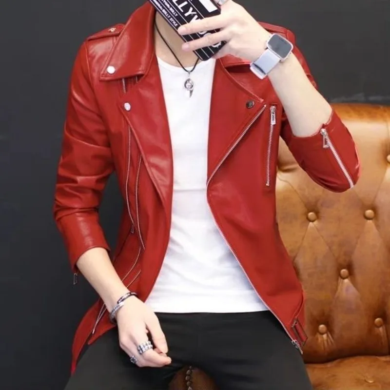 

Red Jacket for Men Motorcycle Coats Vintage Original Single Models Simple Breasted New in Menswear Leather Man Suits and Blazers